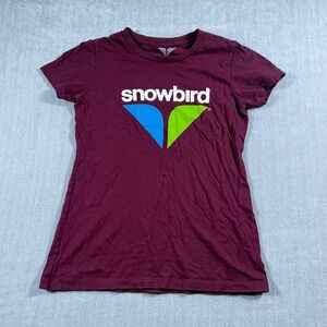 Snowbird T-Shirt Womens XS Maroon Logo Graphic Ski Resort Cotton Short‎ Sleeve